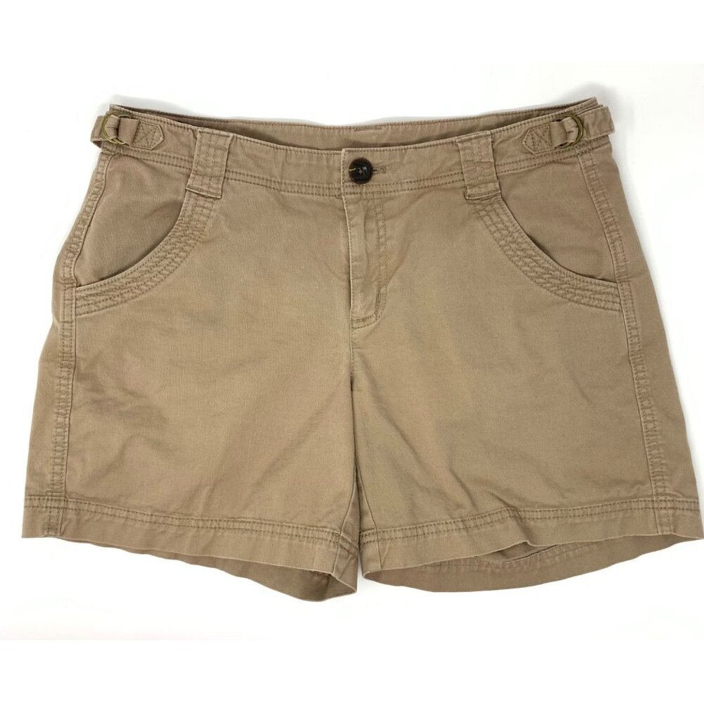Athleta Khaki Flat Front Cotton Blend Women's Chino Shorts‎ Size 8